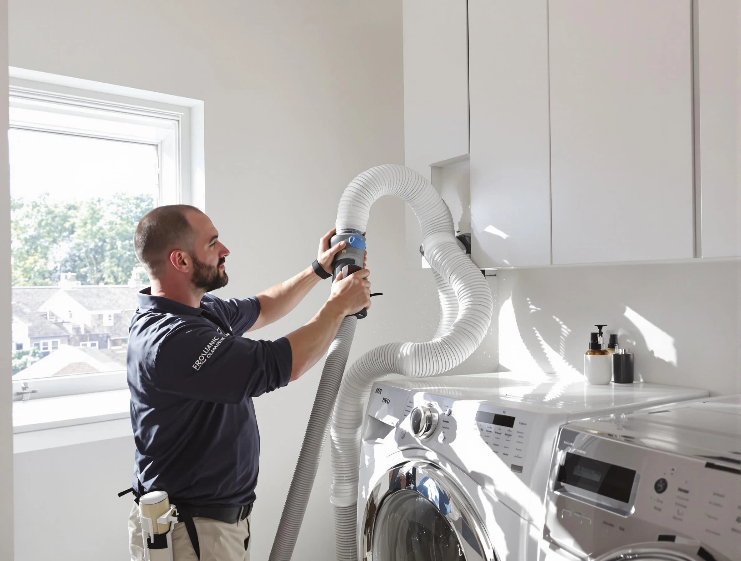 Certified Fredericksburg Dryer Vent Cleaning technician performing dryer vent cleaning in Fredericksburg