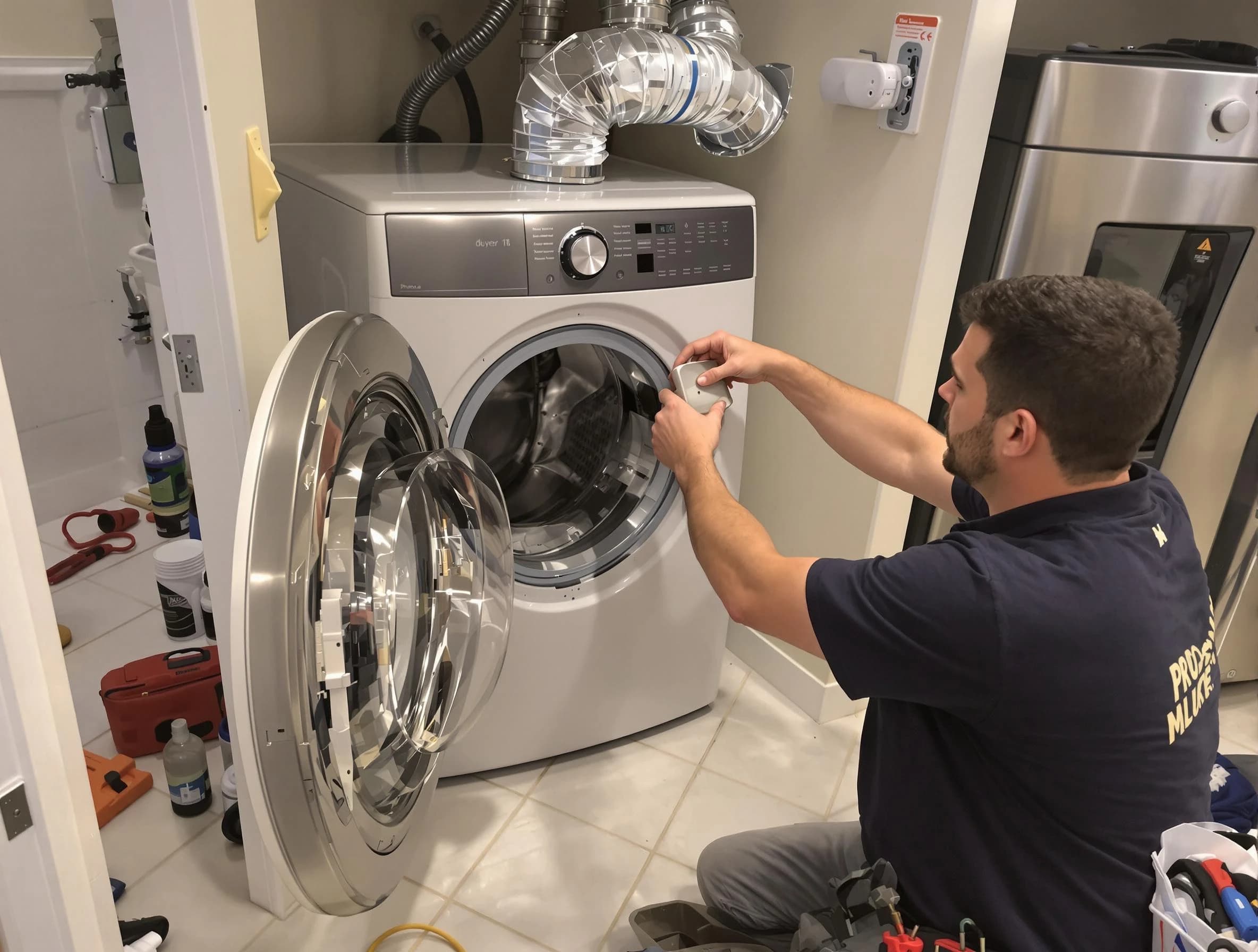 Fredericksburg Dryer Vent Cleaning technician performing precise dryer vent hose installation in Fredericksburg