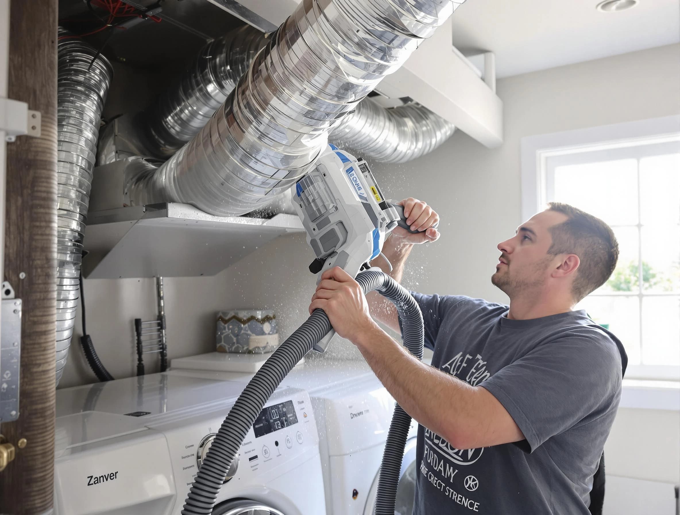 Fredericksburg Dryer Vent Cleaning specialist cleaning deep within a dryer vent duct system in Fredericksburg